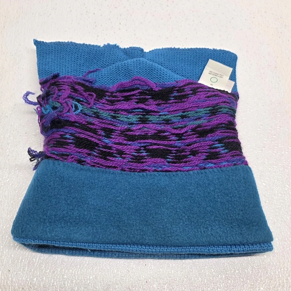 Vintage 90s Columbia Diamond Peak Knit Wool Beanie Hat Blue Purple Red Black
